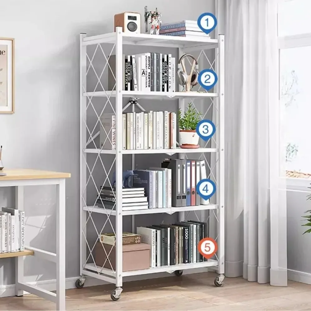 Multifunctional Flower Stand Shelves Storage Shelf Portable Folding Large Iron Shelf Floor Foldable Storage Shelving Bookshelf