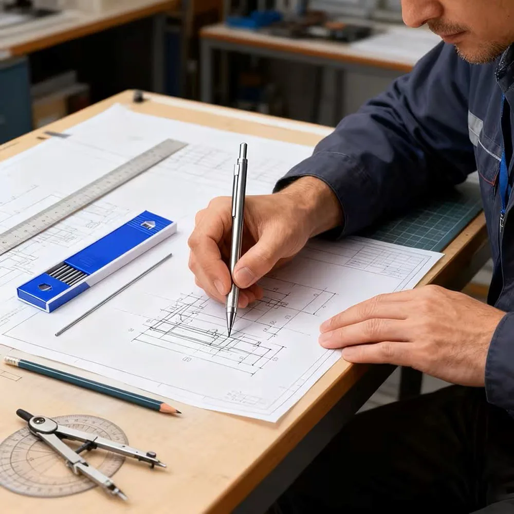 Heavy-Duty Mechanical Pencil with Ergonomic Grip and Buckle Clip, 2.0mm Lead
