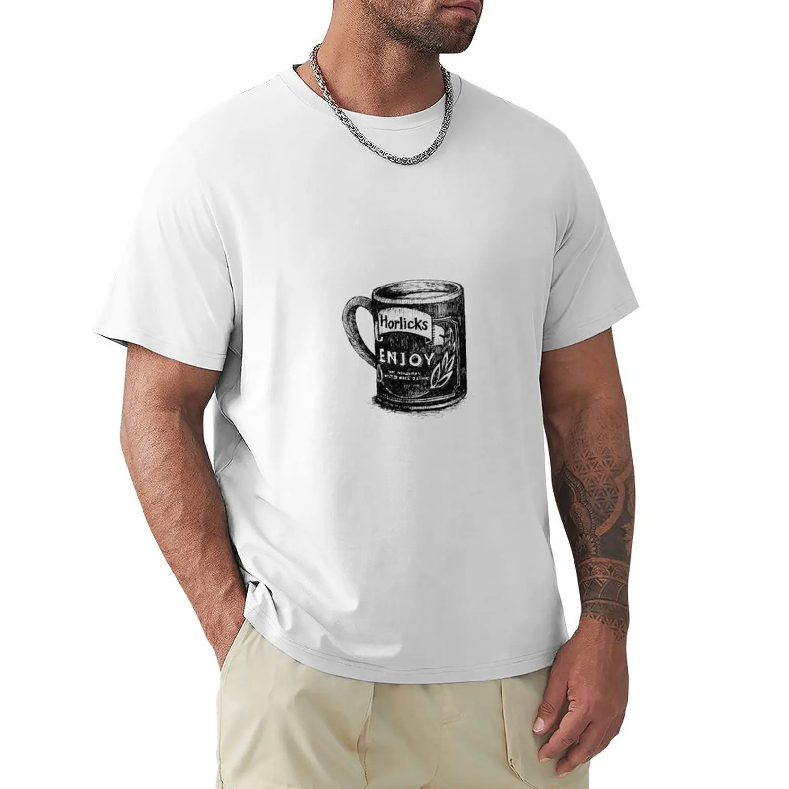 Horlicks Mug T-Shirt Blanks Top Plain White T-Shirt Uomo