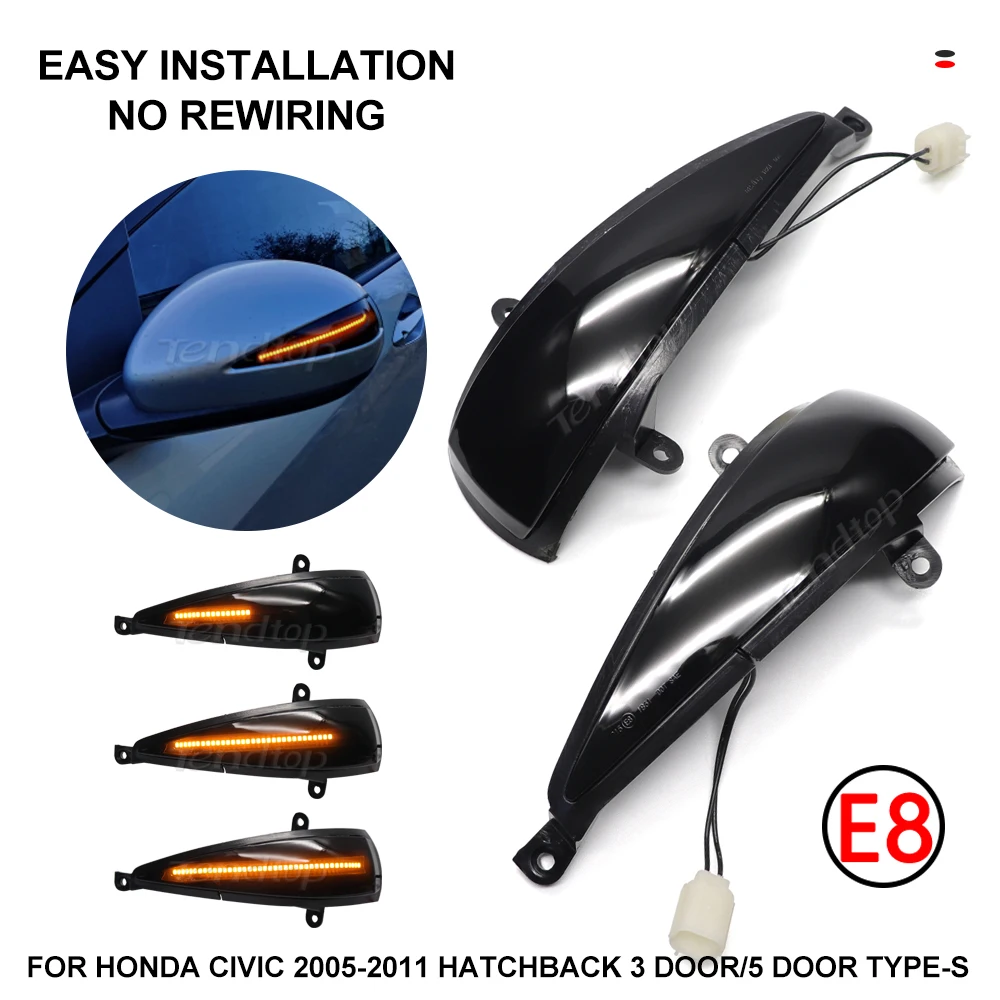 

Для Honda Civic 8th Hatchback MK8 Type-S Type-R FN FK 1 2 3, Динамический светодиодный мигающий светильник 3D 5D указатель поворота бокового зеркала Light 2005-2012
