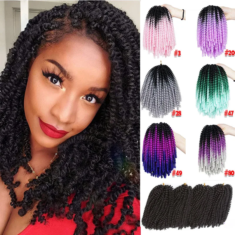 8Inch Ombre Spring Twist Hair Synthetic Crochet Braids Passion Twist Pre Stretched Crochet Hair Extensions 30Strands Bomb Twist