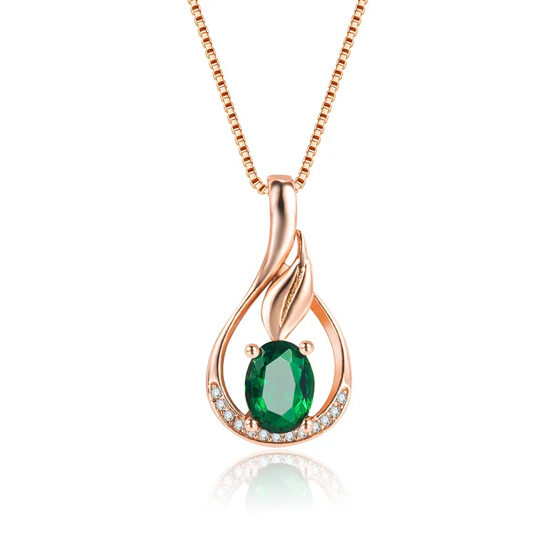 

Solid 14K Rose Gold 45cm Necklace Origin Emerald Pendant Jewelry Women Fine Collares Mujer Rose Gold Emerald Gemstone Pendant