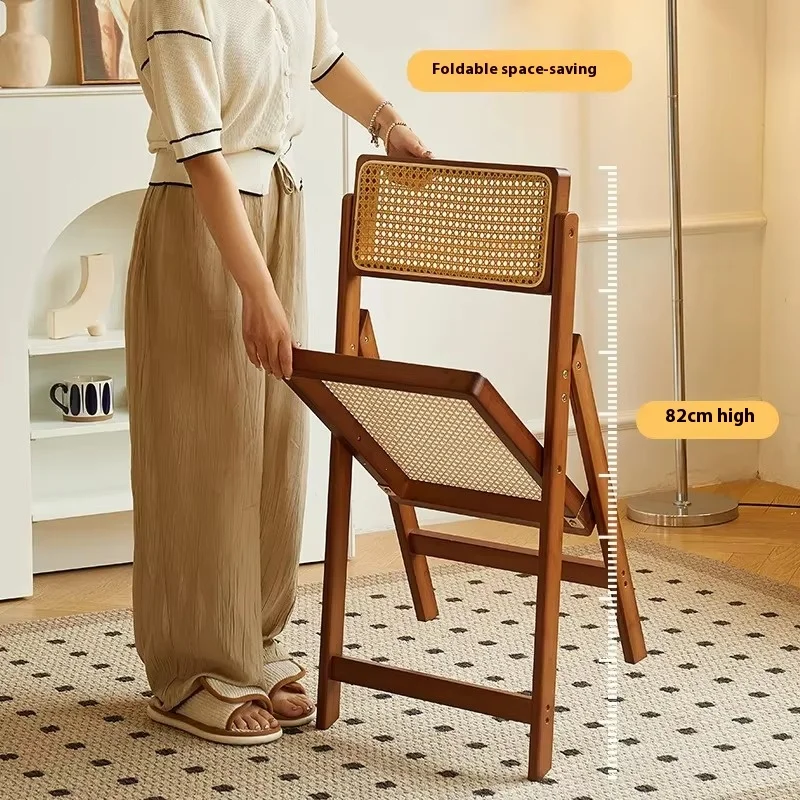 Dining Chair Folding Rattan Household Nanzhu Solid Wood Stool Backrest Dining Chair Sillas Para Comedor Scandinavian Furniture