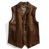 Corduroy Men Vest Cotton Light Brown New Style Notched Lapel Solid Color With Pockets Gilet For Male Clothing жилетка 2