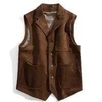 Corduroy Men Vest Cotton Light Brown New Style Notched Lapel Solid Color With Pockets Gilet For Male Clothing жилетка 2