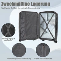 Ensemble de bagages légers en PP 3 pièces (valises rigides à roulettes 20"/24"/28"), avec serrure à combinaison intégrée, poignées latérales, crochets de suspension et pieds de protection 7