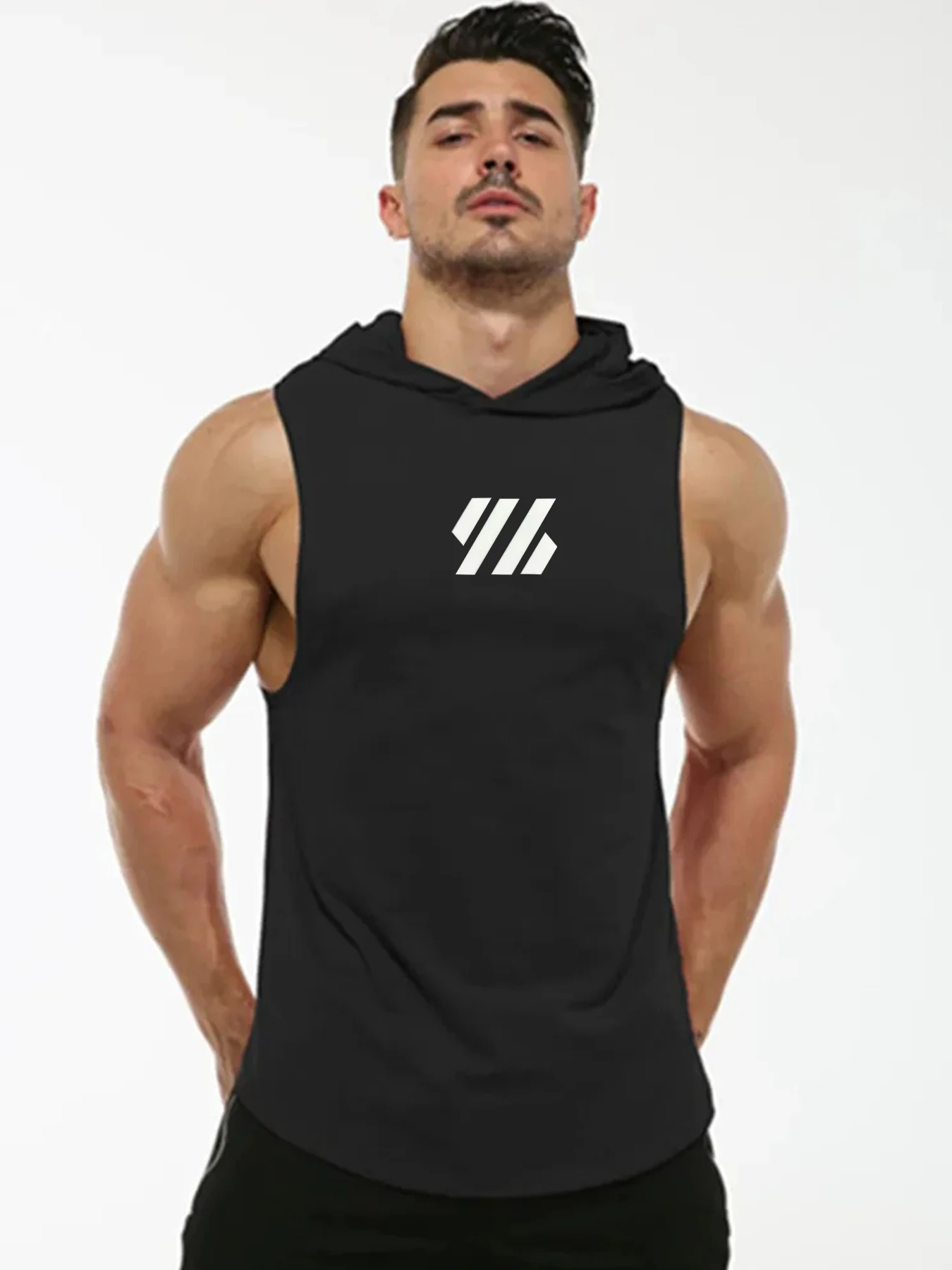 

Sports and Fitness Hooded Tank Top for Men's Summer Quick Drying Mesh Breathable Fitness and Leisure Running Basketball Pullover