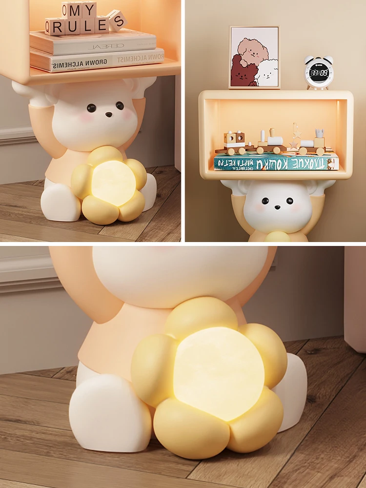 Nordic Home Decor Creative Cartoon Bear Night Stand Cream Style Children's Bedroom Furniture Bedside Table Bedhead Storage Rack