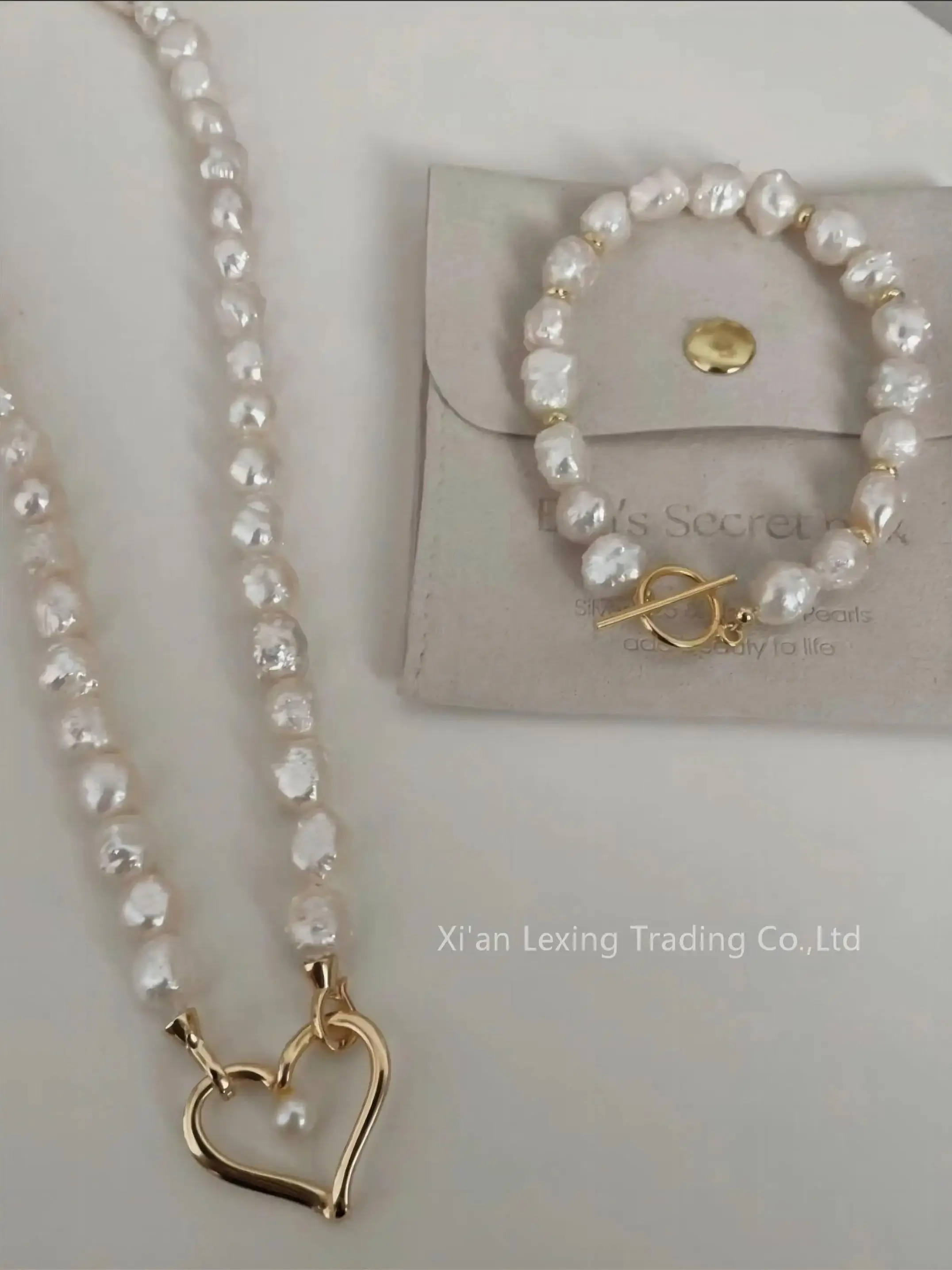 

S925 Pure Silver Gold Heart Wish Pattern Necklace/Bracelet