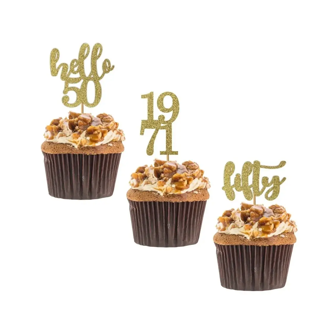 24 Hello 50 Cupcake Topper, 50Th Birthday, Hello Fifty Cupcake Topper, Custom Age Cupcake Topper, Set Di 24 Compleanno Cupcake T