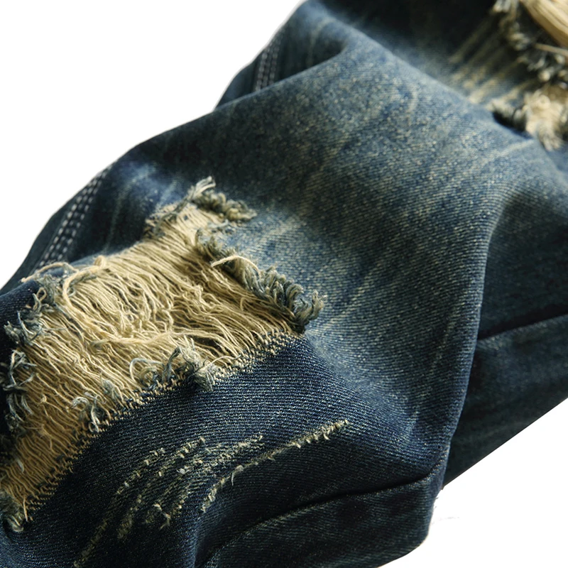 Denim Casual Ripped Trousers Men's Long Plus Size 28-42 Jeans Hole Ruined Ripped Cotton
