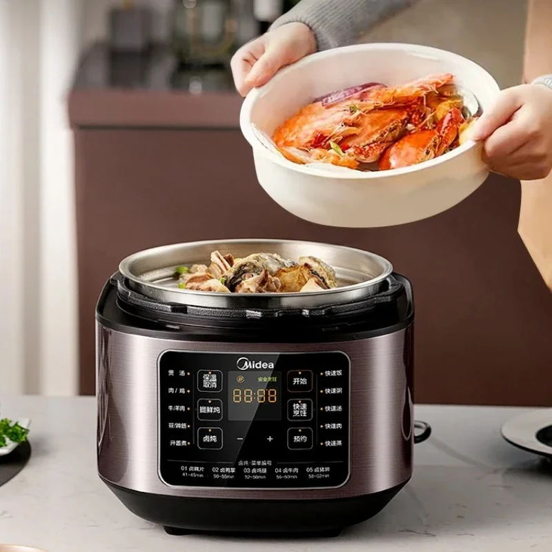 220V Midea Large Capacity Electric Pressure Cooker with Stainless Steel Interior and Non-stick Coating C