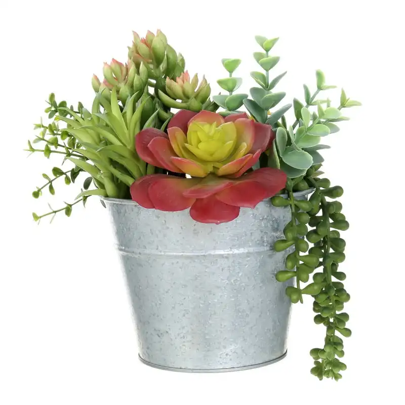 

Artificial Succulent Plant Arrangement In Galvanized Tin Pot