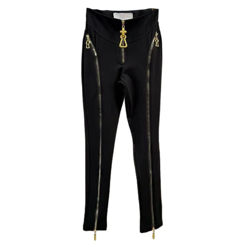 KUCLUT 2026 Spring New High-Waisted Slim Fit Multi-Zipper Design Niche Leggings For Women Hip-Lifting Casual Pants Female 1A2087