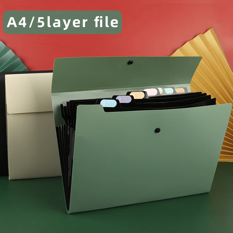 A4 Horizontal Folder Multi-layer Student Storage Bag 5 Layers Test Paper Press Button Large Capacity File Folder Transparent Folder File Bag