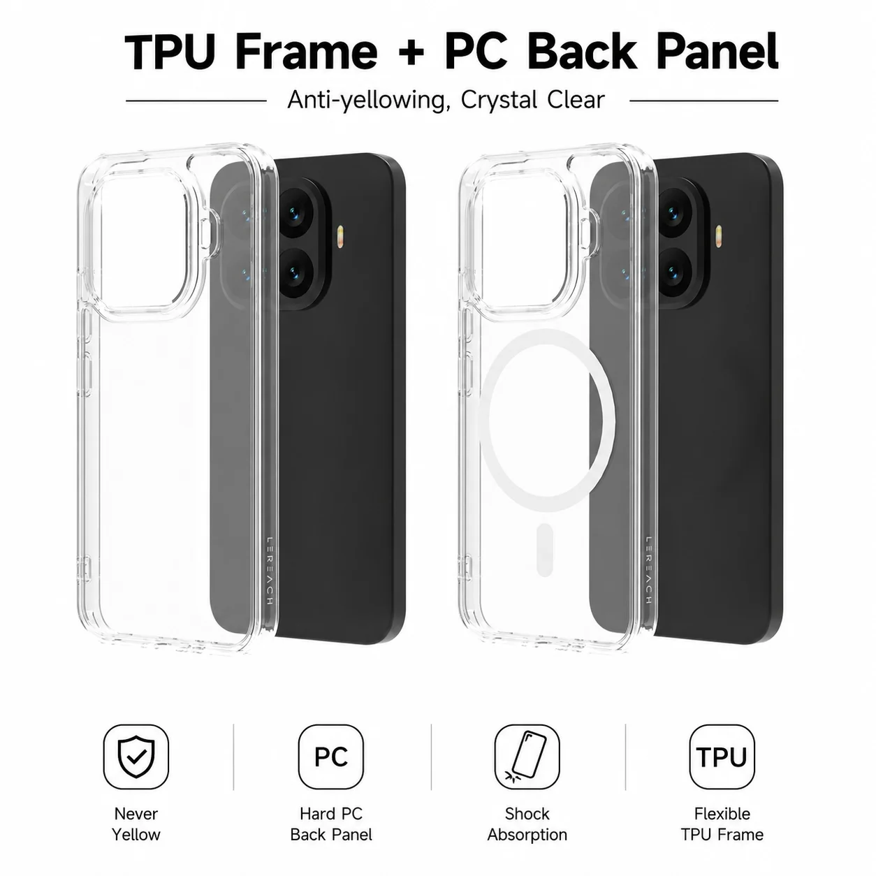 LeReach TOC Magnetic Transparent TPU + PC Hard Back MagSafe Case
