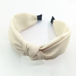 Elegant Solid Twill Knotted Headbands (Cream)