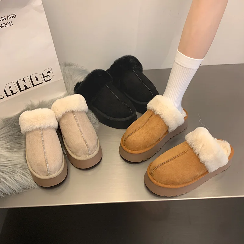 

Snow Boots for Women 2023 Winter New Cashmere Warm Thick Soles Without Heel-covered Hair Half Slipper Cotton Shoes for Women