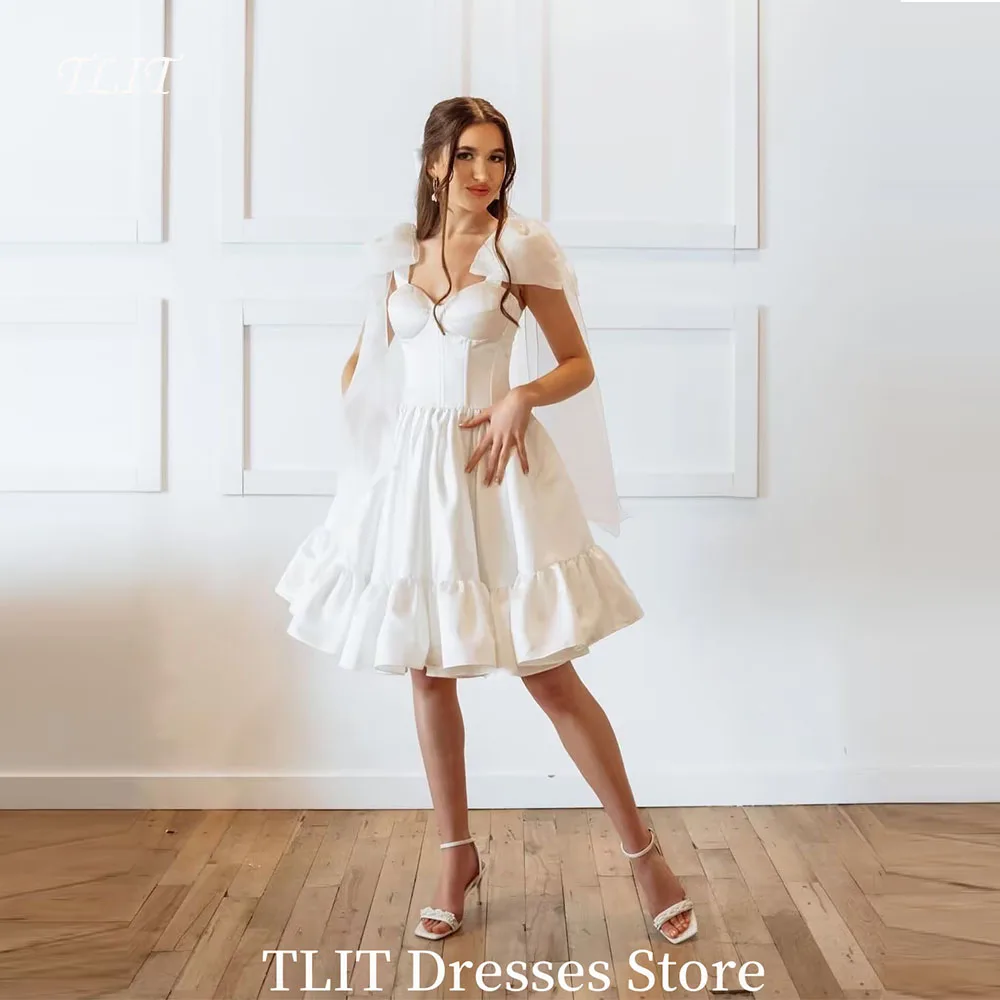 TLIT Sexy Mini Evening Dresses Photo Shoot 3D Bow Spaghetti Straps Sleeveless Satin Prom Gowns Ball Gown Party