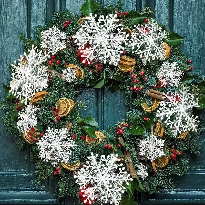 Description Picture 6 of itemWhite Christmas Snowflakes Xmas Tree Hanging Pendant Artificial Plastic Glitter Snow Flake Home DIY New Year Wreath Decoration