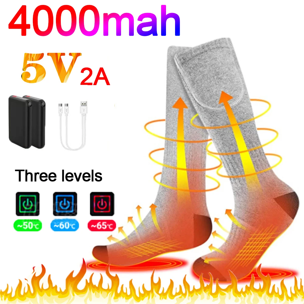 4000mAh Heated Socks Winter Thermal socks Men's Women's Heating Foot Warmer Electric Socks Warm Socks Snowmobile Skiing Sock heated socks warm feet foot warmer electric warming thermal sox winter hunting warmer winter 3 7v usb rechargable battery sock