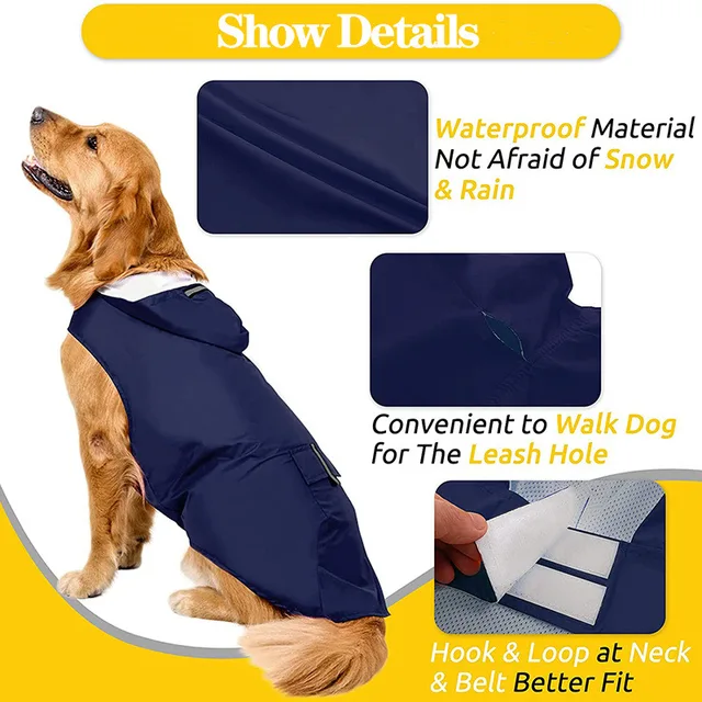 Dog Raincoat Waterproof Hoodie Jacket Rain Poncho Pet Rainwear Clothes with Reflective Stripe for All Sizes Big Puppies 5