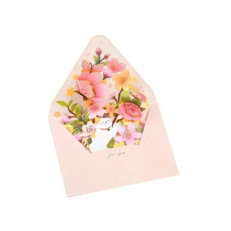 Pop up style surprise flower greeting card envelope shape universal blessing creative gratitude 3D card thank you cards gift greeting cards