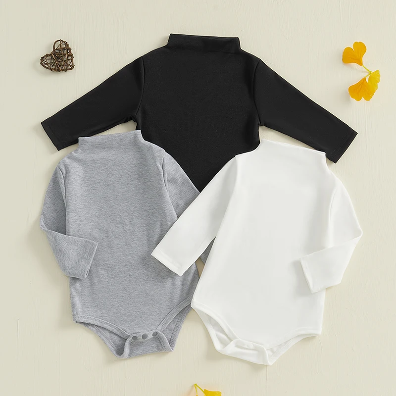 Autumn Baby Boys 3-Pack Romper Shirts Cotton Long Sleeve Turtleneck Solid Bodysuit Jumpsuit 0-18 Months 3