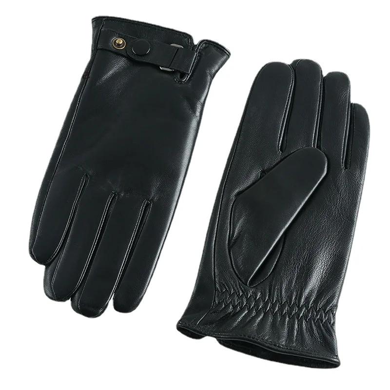 

Genuine Leather Men's Touch Screen Sheepskin Gloves Winter Plush Thickening Outdoor Gloves
