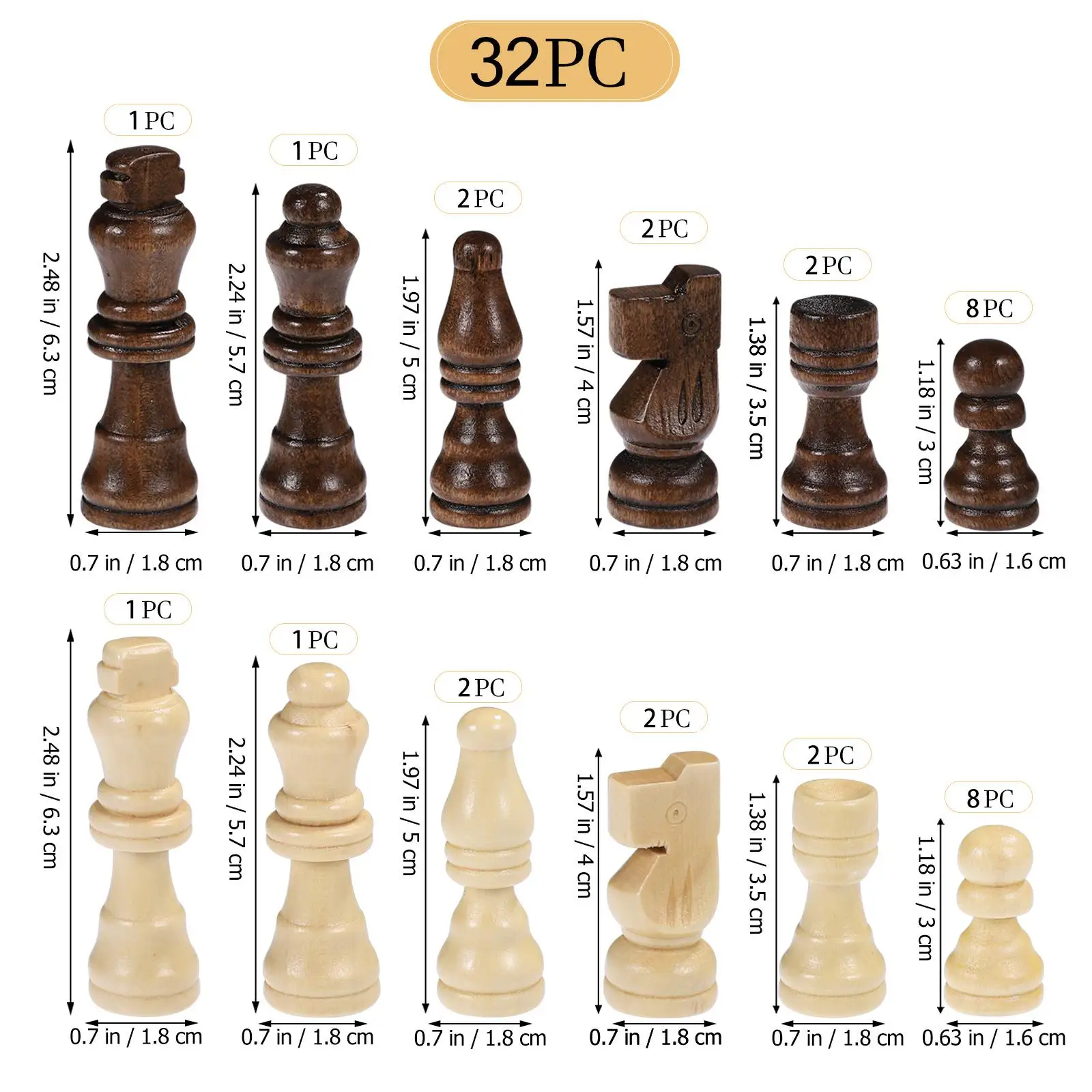 NUOBESTY 32pcs International Chess Pieces Wooden Chess Pieces Board Replacement Accessories