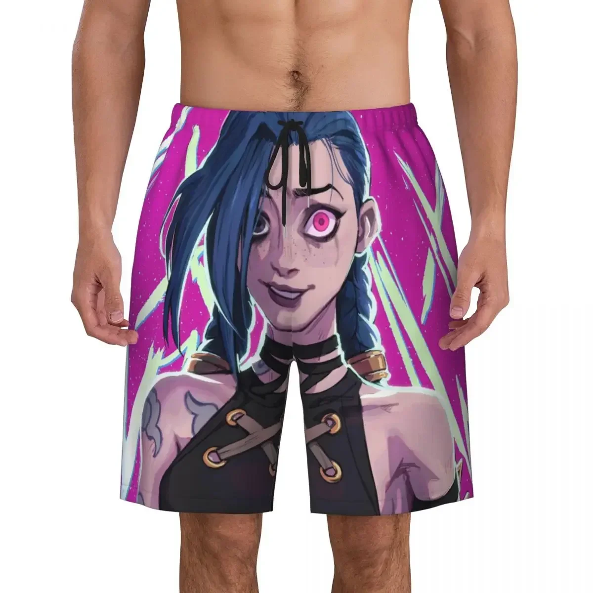 Jinx Monkey Graffiti Print Men Swim Trunks Quick Dry Swimwear Beach Board Shorts League Battle Game Legends Arcane Boardshorts 3