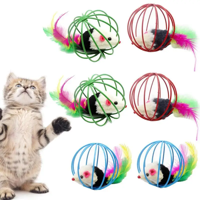 

6Pcs Funny Caged Mouse Pet Toy Ball Cage Toys For Cat Pet Novelty Toy Pet Supplies Interactive Cat Toy Mouse Toy Random Colors