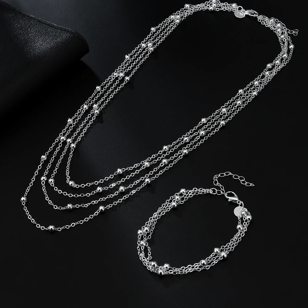 

Jewelry Top fine 925 silver color Chain beads Bracelet Necklace Charm Women lady wedding jewelry Set lovely Christmas gift