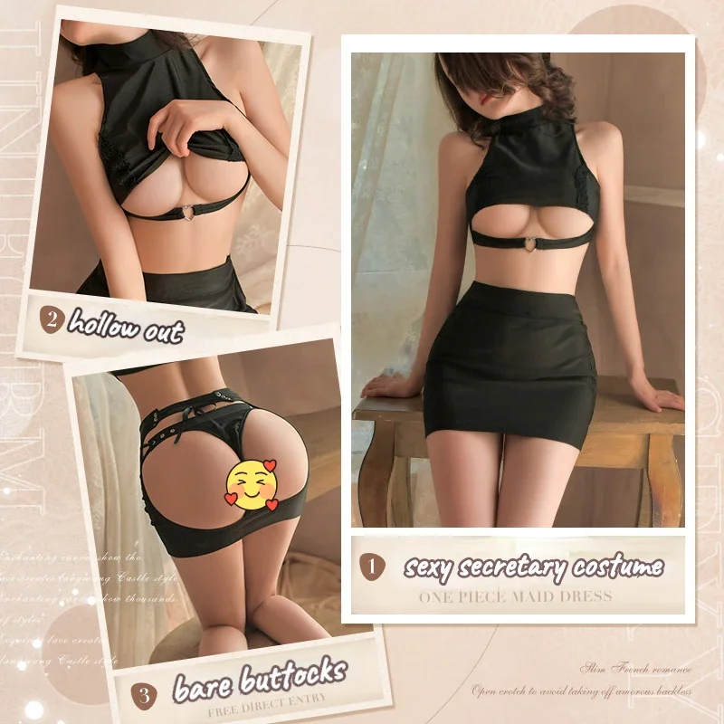 

Sexy Top Bare Hip Short Skirt Glamour Erotic Lingerie Pajamas Cos Secretary Uniform Porno Office Set Anime Cosplay Women Costume
