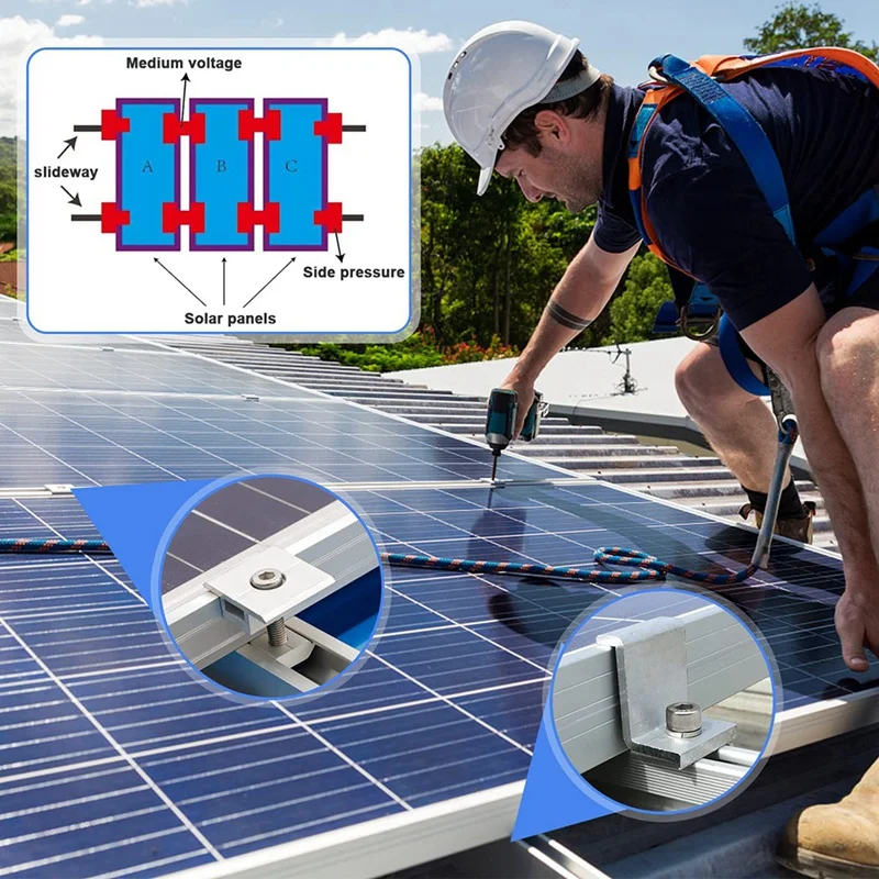 Pack Of 10 Solar Panel Brackets Centre Clip T Shaped PV Module Bracket Clip Height-Adjustable For RV Roofs solar panel bracket clip