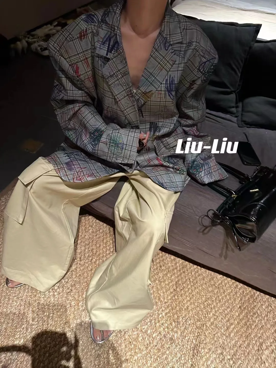 Korean Fashion Suit Jacket 2024 Spring Clothes New Shoulder Pad Loose Blazers Women's Slim-fit Retro Color Graffiti Coats