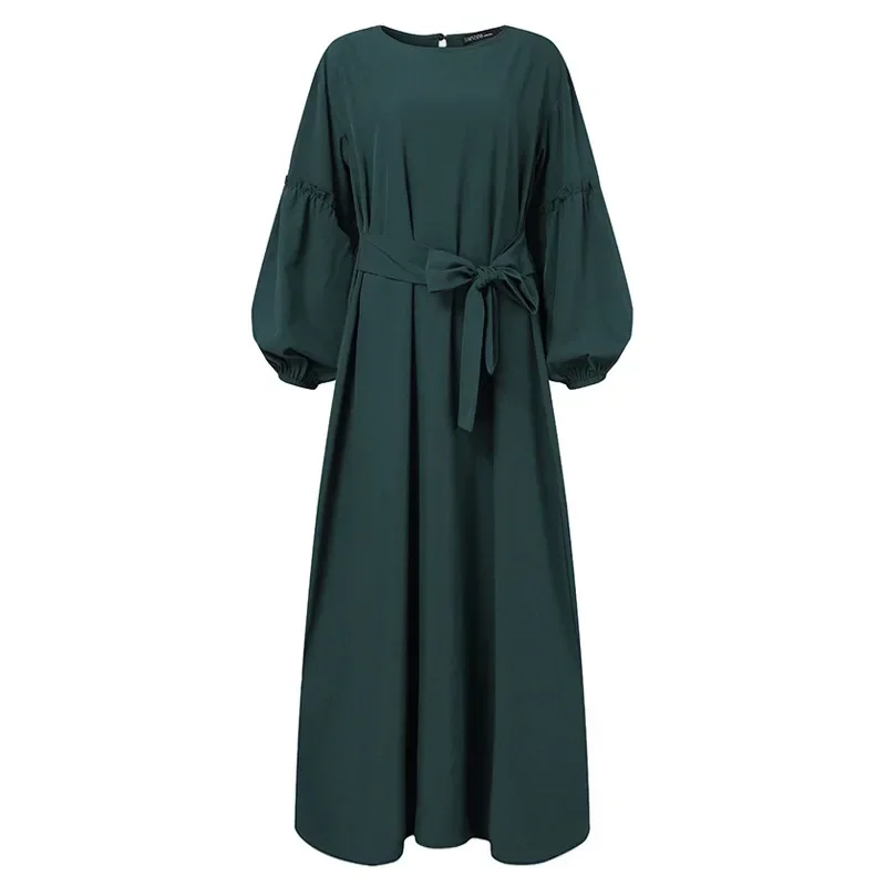 Muslim Abaya Dress Dubai Solid Color Long Sleeve Ruffled Casual Dresses for Women Islamic Kaftan Robe Femme Musulmane Vestidos