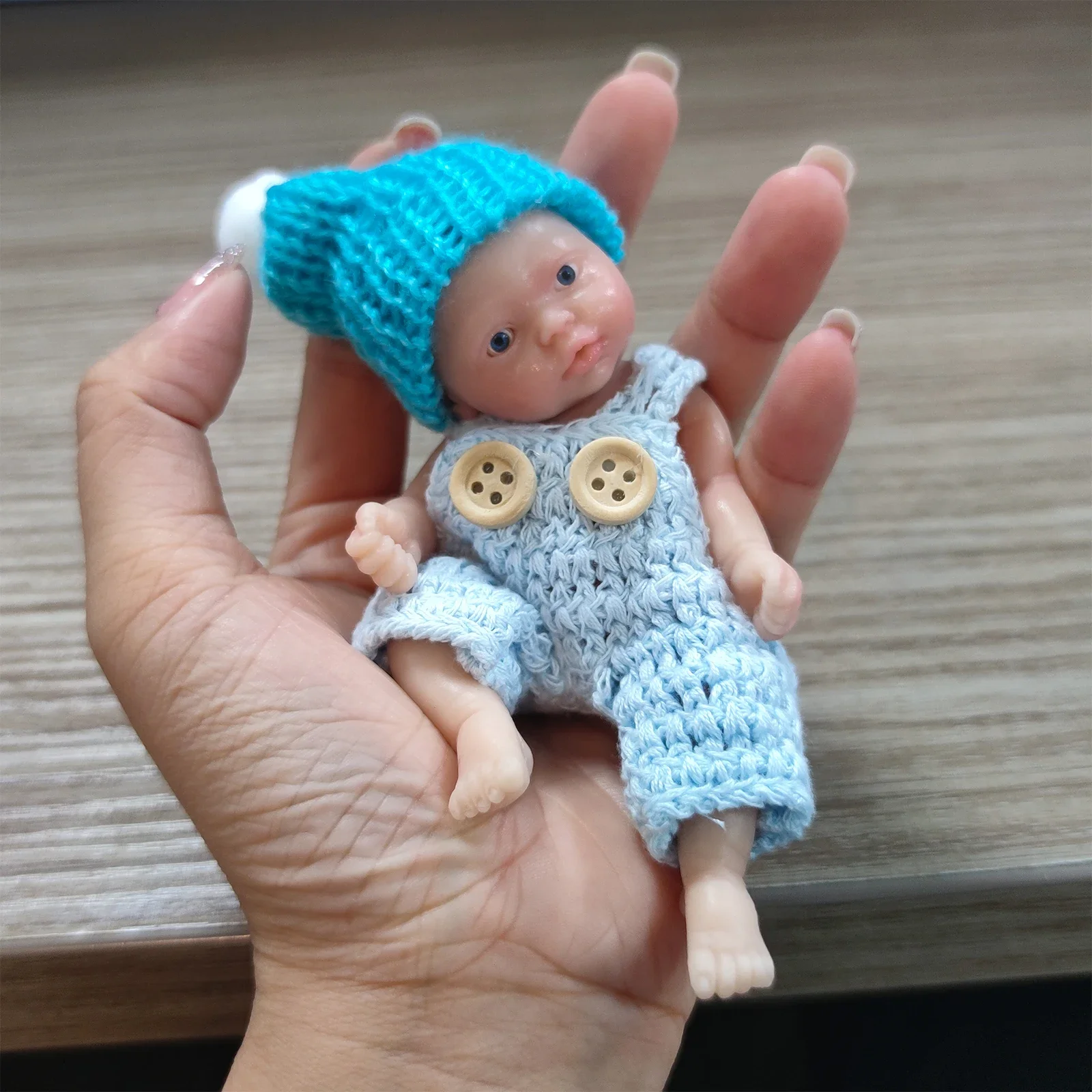 Reborn Baby Dolls Sleeping Silicone Full Body Boy 4.5inch Miniature Babies with Blue clothes Accessories for Christmas Gift Kids - 5