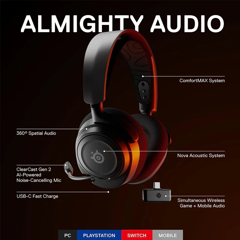 

SteelSeries Arctis Nova 7 Беспроводная многоплатформенная игровая гарнитура-одновременная Беспроводная 2,4 ГГц и Bluetooth-удобный дизайн