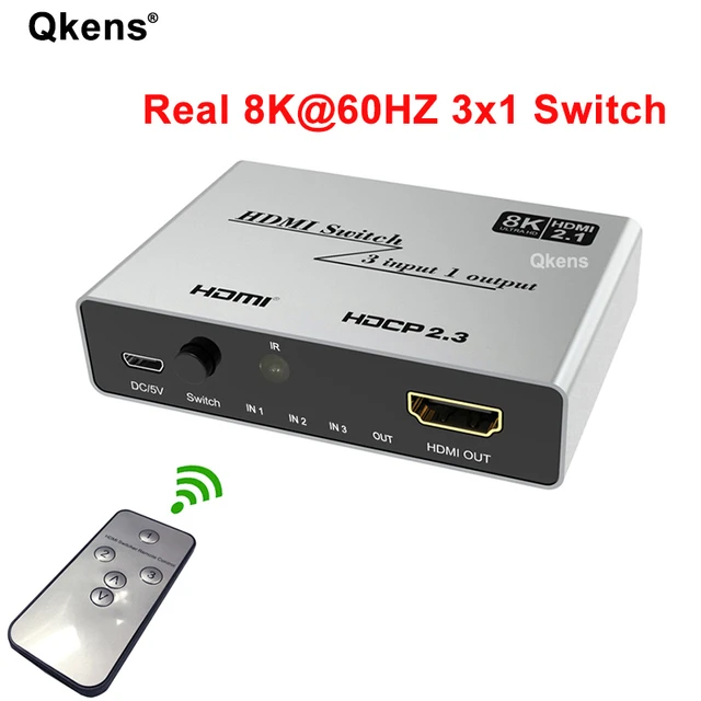 Switch HDMI 2x1 con mando a distancia (2 entradas 1 salida), 4K