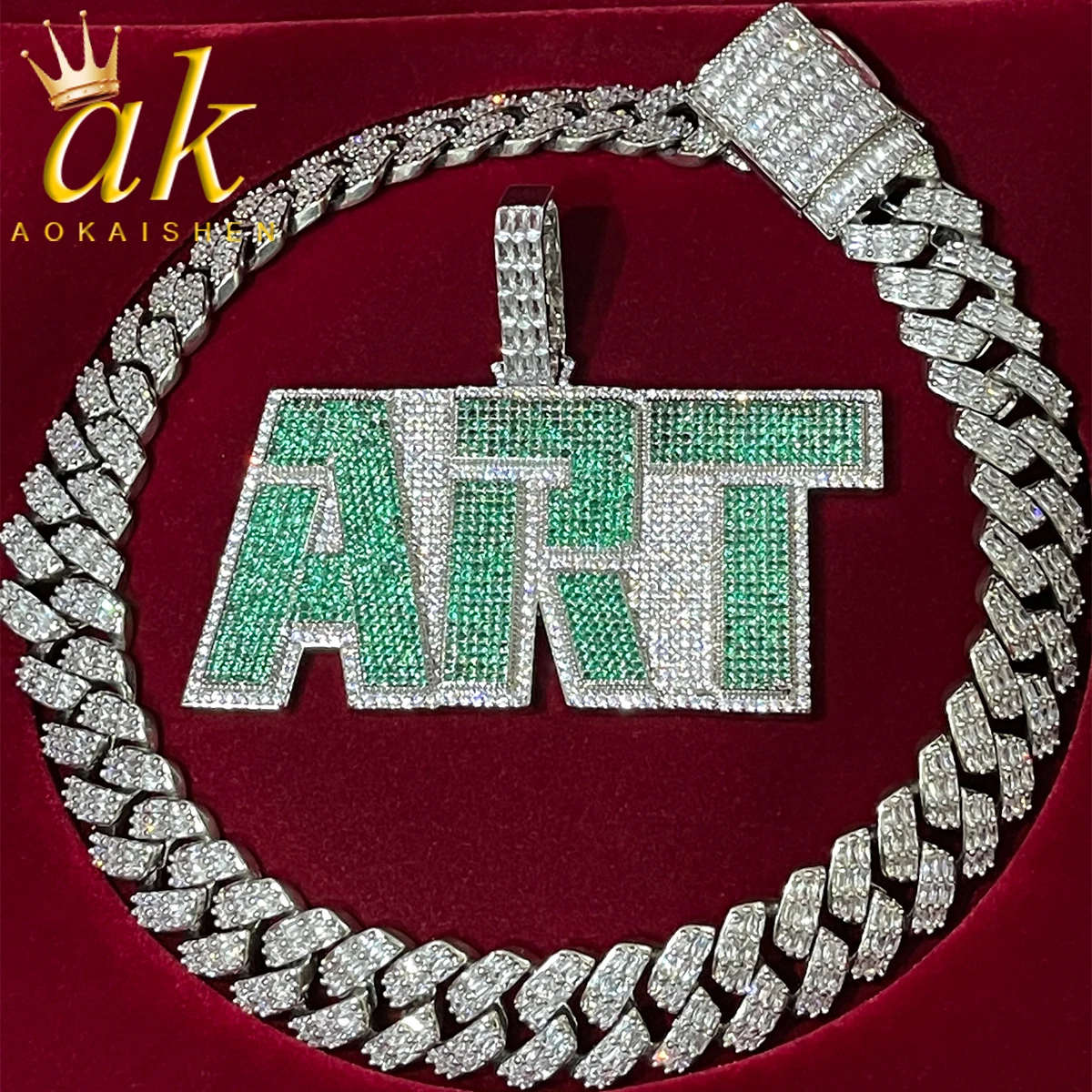 

Ожерелье Aokaishen с именем на заказ, подвеска с твердой спинкой, индивидуальная цепочка с буквами для мужчин, украшение из циркония в стиле хип-хоп