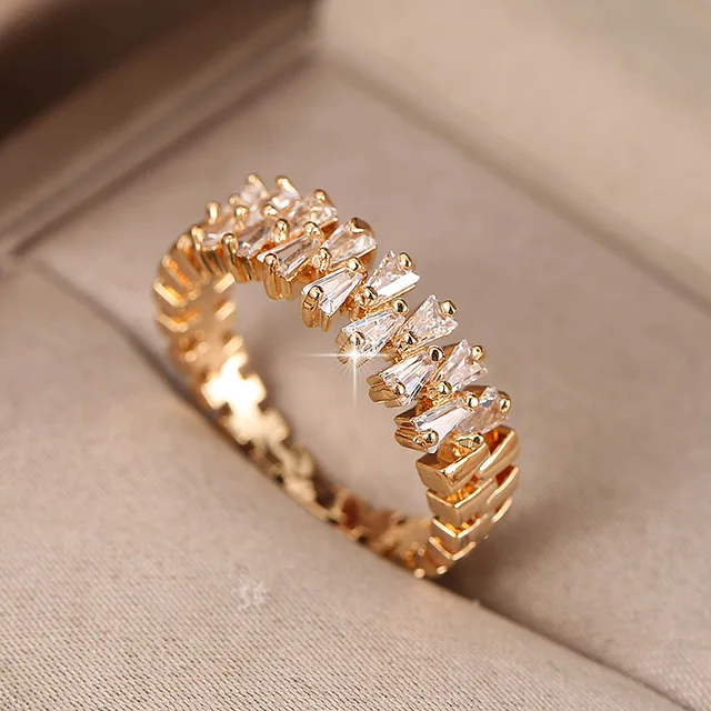 Handmade Eternity Promise Gold Crystal Ring AAA CZ Zirconia Engagement Wedding Band Rings for Women Men Finger Party Jewelry 20