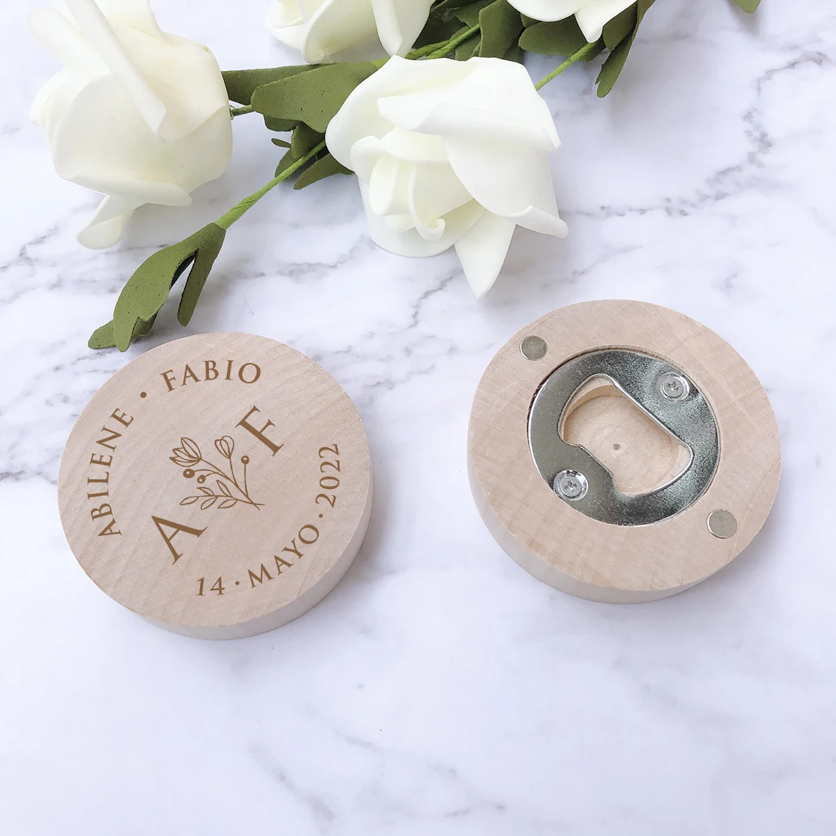 Personalized Wedding Favor Bottle Opener Fridge Magnet Wooden Magnetic Bottle Opener For Guest