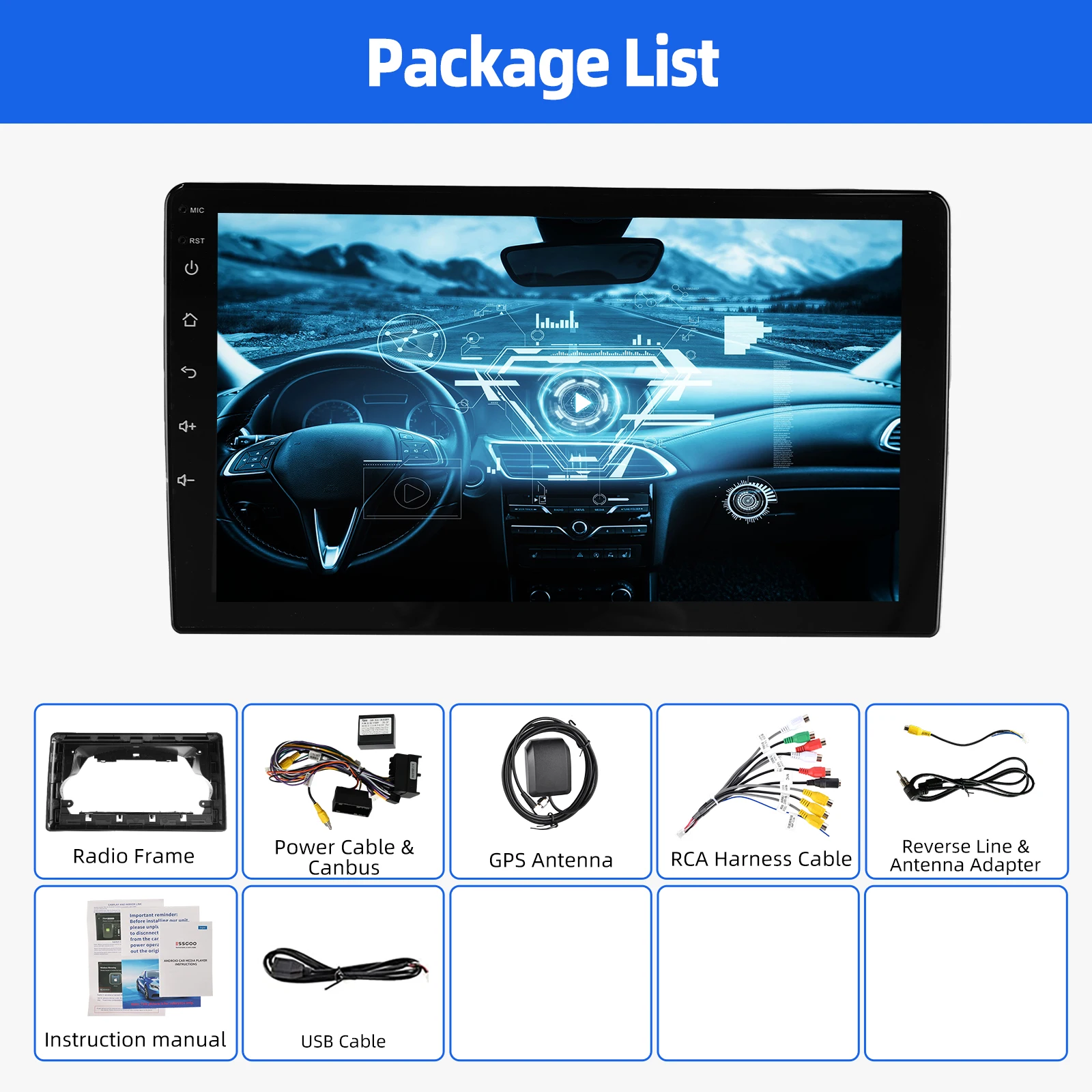 ESSGOO 9 "Android 15 2 + 32/4 + 64G Drahtlose Carplay Auto Stere Radio Für Ford Transit benutzerdefinierte 18-22 GPS Navi WIFI SWC FM BT RDS USB – Detail 19