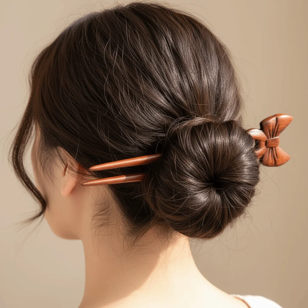 Elegant Wooden U-Shaped Carved Flower Hair Fork Headwear
