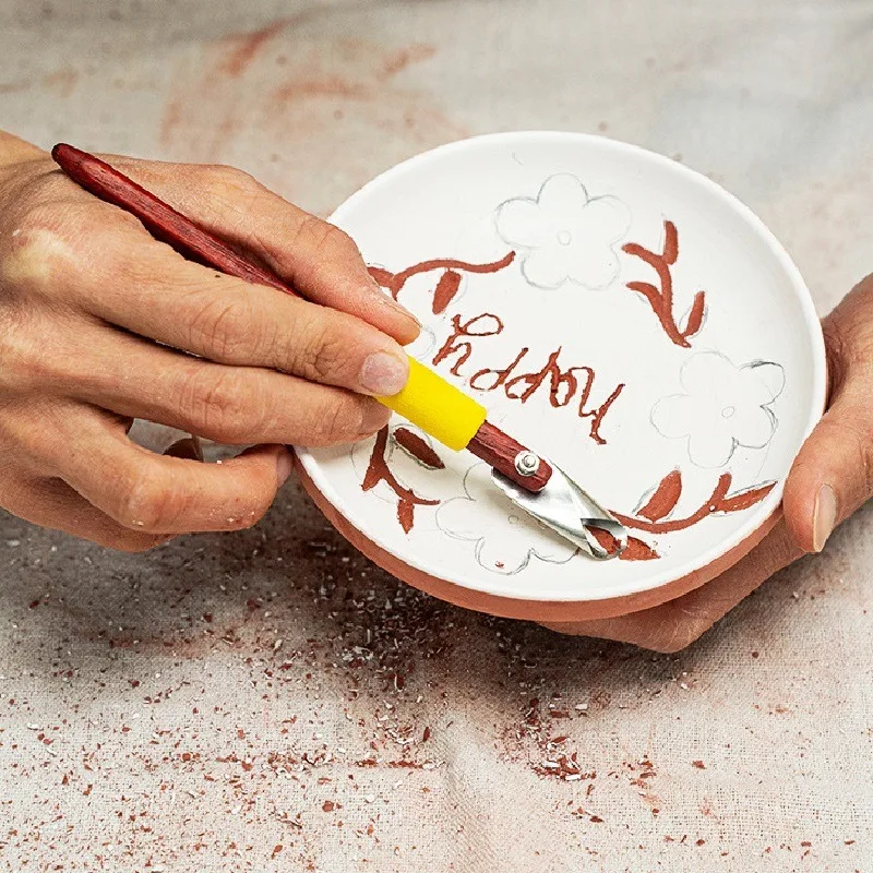 DIY Ceramic Clay Sculpture Scraping Texture Carving Tools Ring Carving Knife Wooden Handle Single Head Scraper Pottery Tools