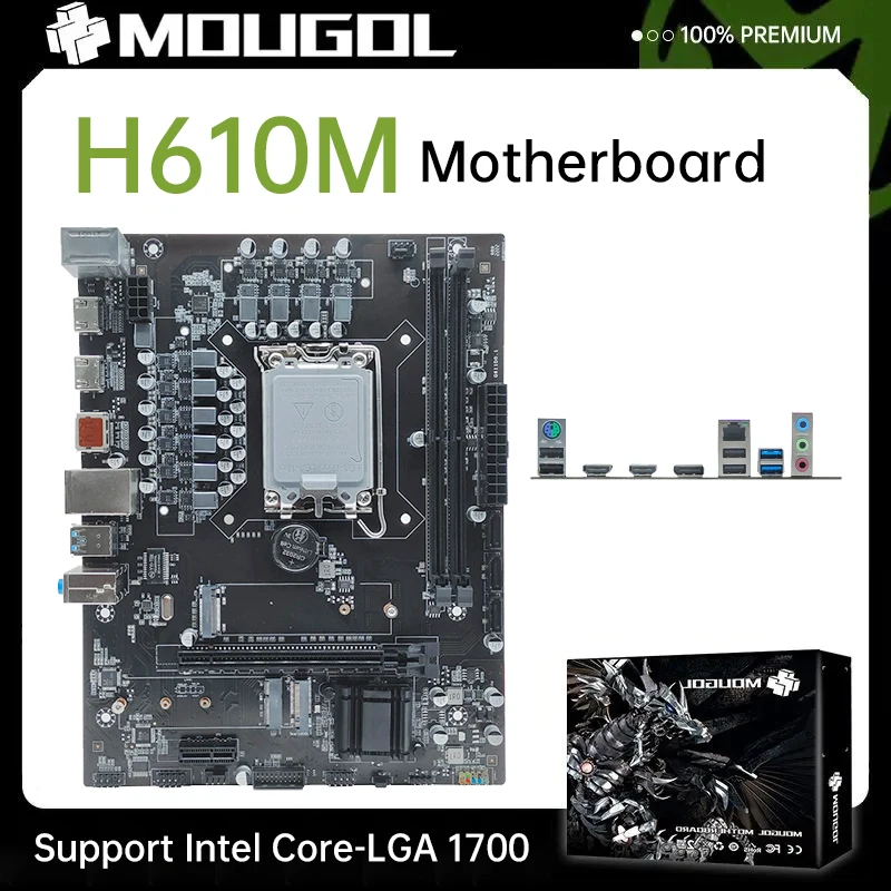 

Игровая материнская плата MOUGOL H610M HDMI DP DDR4 LGA1700 поддерживает процессор Intel 12-го поколения (12100F /12400F) M.2 NVME для настольного ПК
