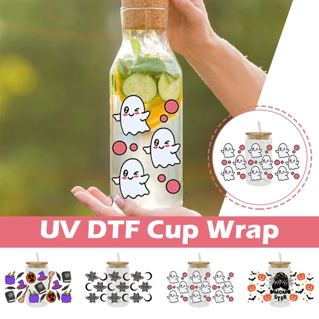 UV DTF Cup Wrap Transfer Stickers for Glass Cups Halloween Hocus Pocus Cups UV DTF Cup Wrap Transfer Cup Stickers Decals Waterproof Rub on Transfers