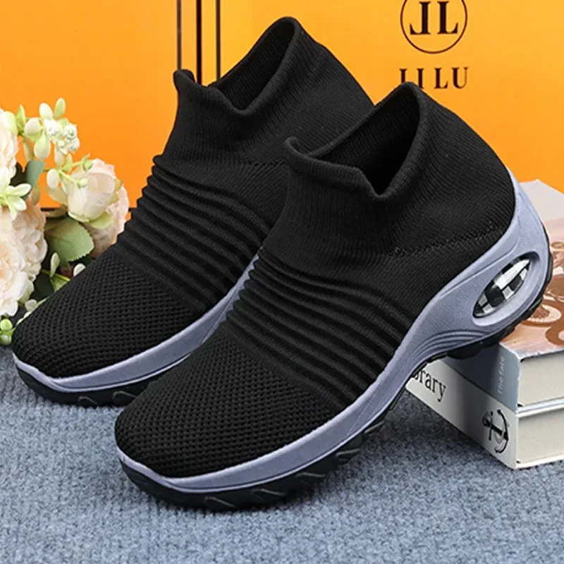 Fashionable Women's Casual Sneakers Breathable Mesh Platform Shoes Sneakers for Women Gym Vulcanized Shoes Black Female Footwear