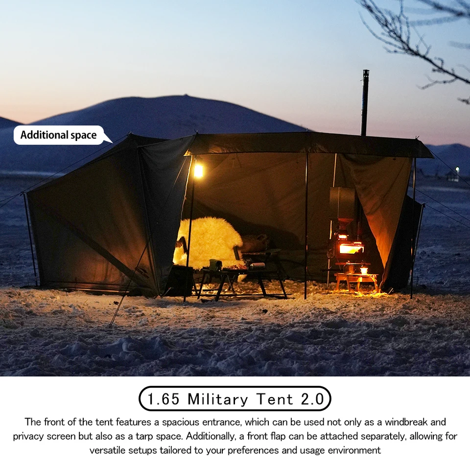 Soomloom 1.65 ミリタリー キャンプ テント 2.0、煙突穴付き広々、T/C
